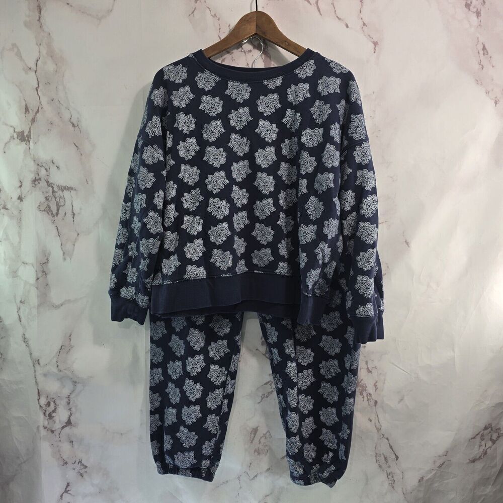 J Crew Sweatpants Womens Large Sweatshirt Blue Set Matching Crop Boxy Two Piece